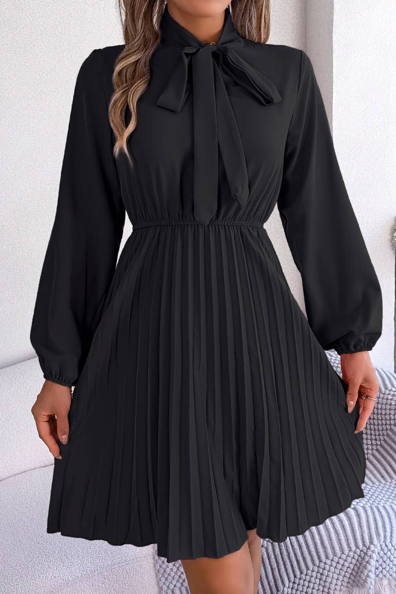 CWDSD4660_SUMMER WAIST LONG SLEEVE PLEATED DRESS SHORT