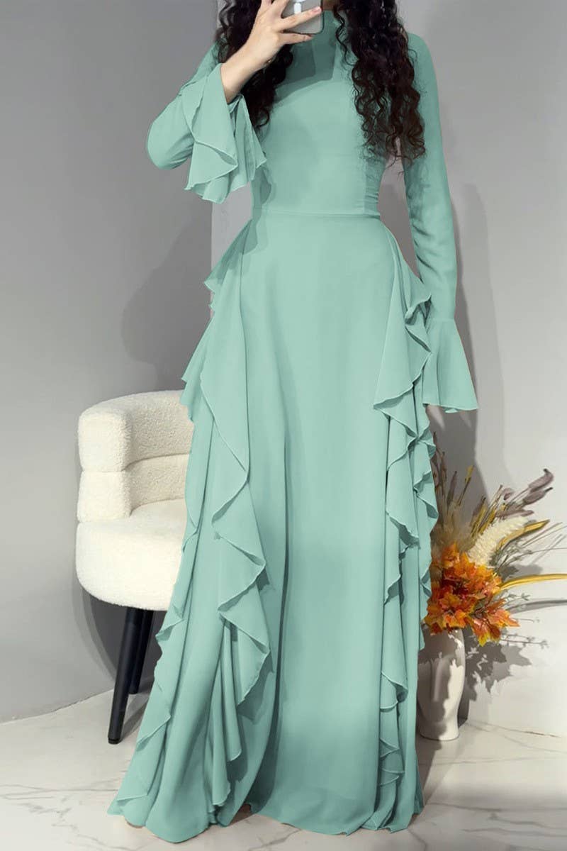 CWDMD6445_CASUAL HIGH WAIST TRUMPET SLEEVE DRESS