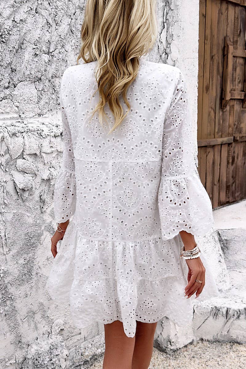 CWDSD10460_TEMPERAMENT CASUAL SOLID COLOR LONG-SLEEVED DRESS