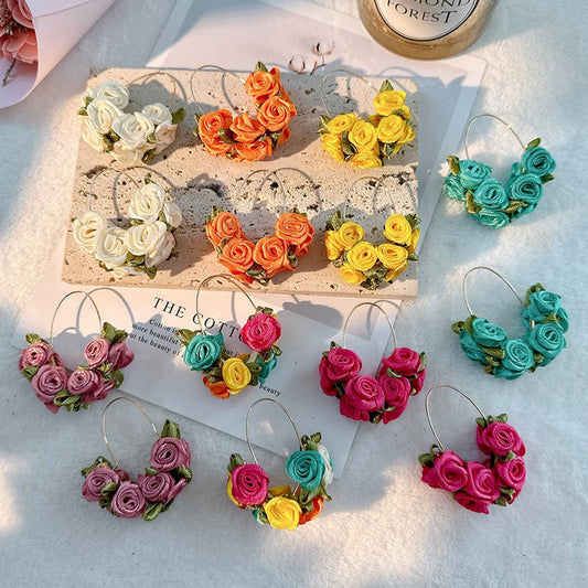 Handmade Fabric Rose V-Shape Ear Cuffs