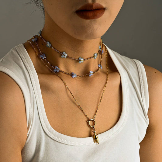 Minimalist 18K Steel Butterfly Ocean Pendant