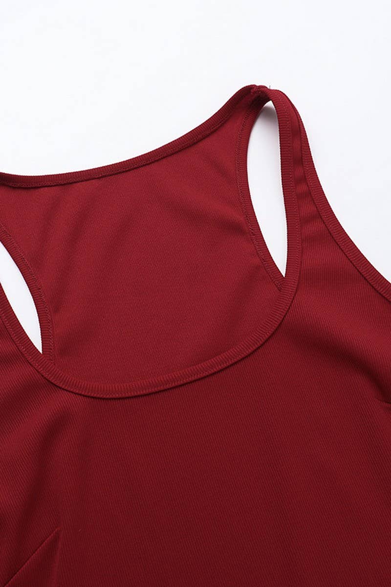 CWDSD7678_RED KNIT SLEEVELESS RUFFLE DRESS