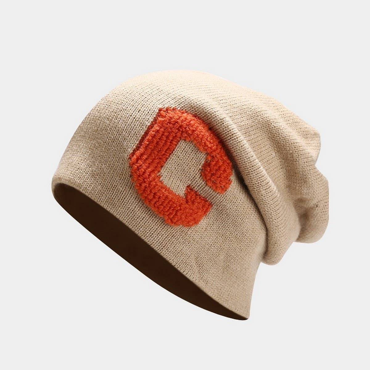 LARGE HEAD CIRCUMFERENCE C LETTERLOOSE KNITTED HAT_CWAH2075