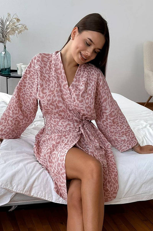 CWSPJ0250_LONG-SLEEVED PINK LEOPARD PRINT CARDIGAN ROBE
