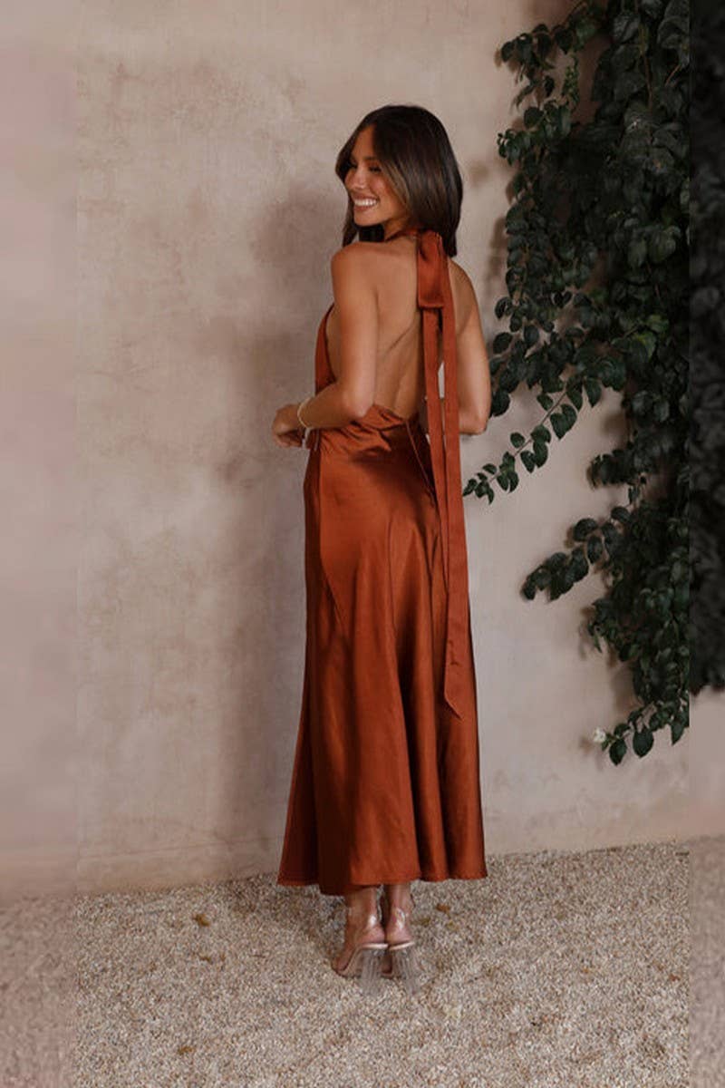 CWDHL0941_ELEGANT SATIN HALTER NECK SLIT MAXI DRESS