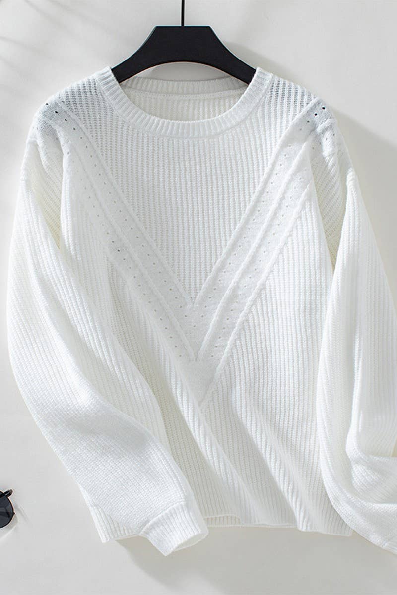 CWOSWL2844_CASUAL ROUND NECK LONG SLEEVE KNITTED SWEATER