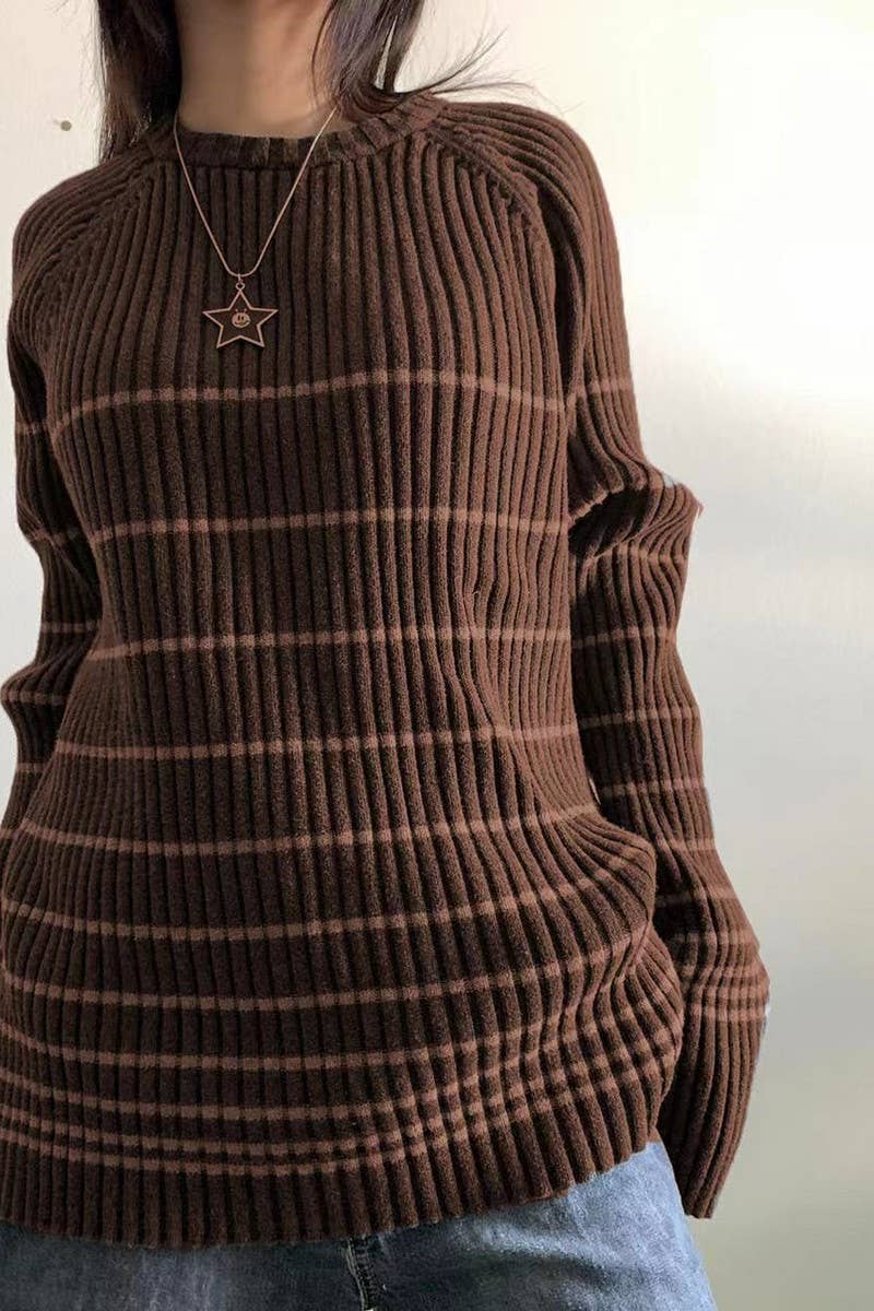 CWOSWL5745_STRIPED LONG-SLEEVED LOOSE CASUAL KNITTED SWEATER