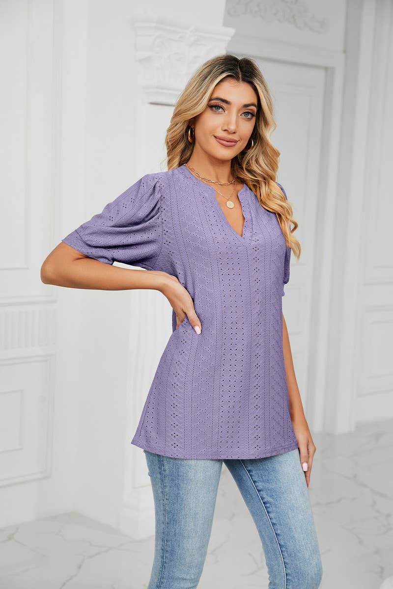 CWTSTS0358_V-Neck Short Sleeve Knit Top
