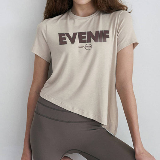 Design sense slit print short-sleeved T-shirt