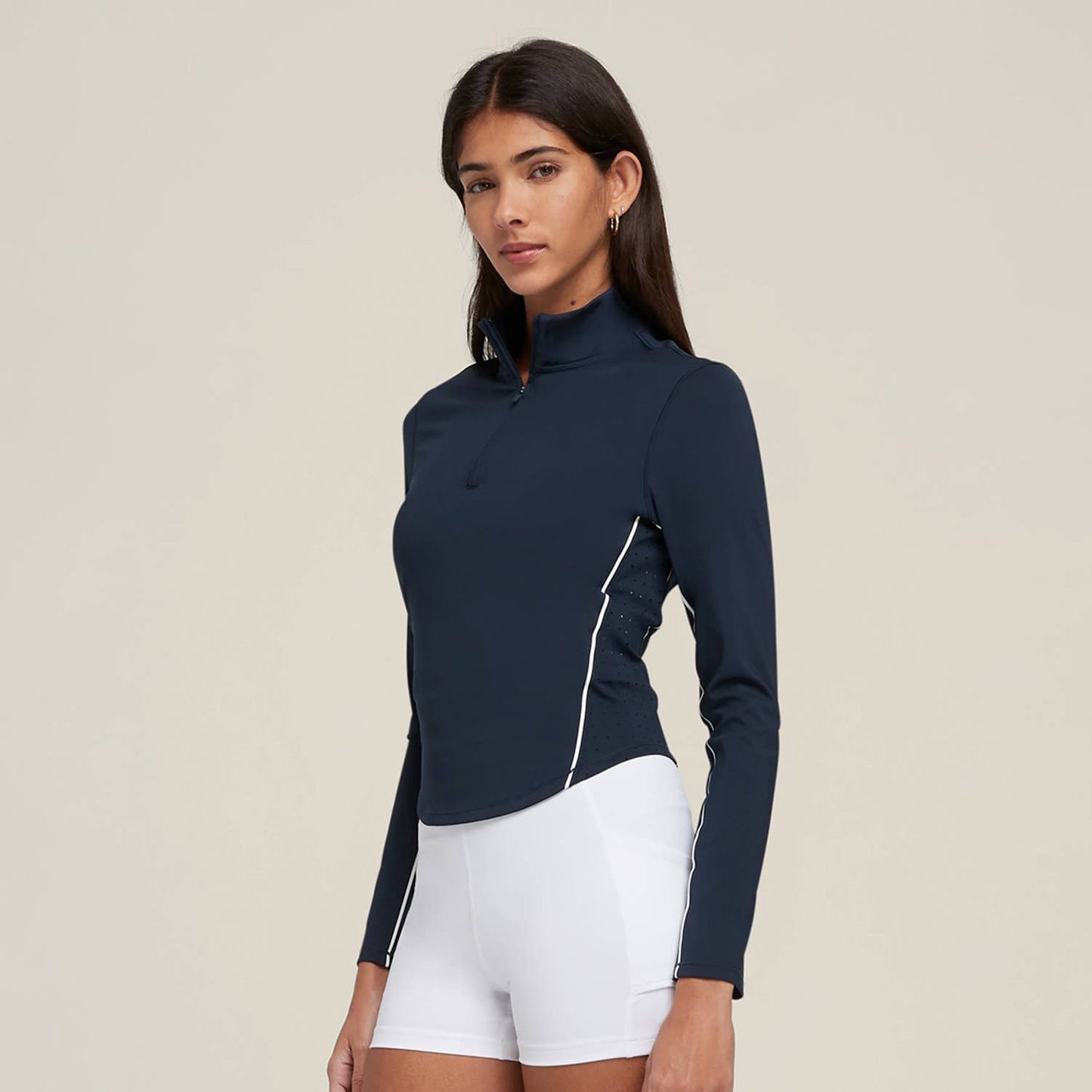 Form-fitting sports zipper golf and tennis top