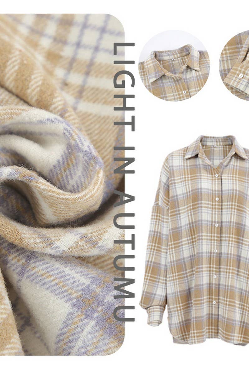 CWTSTL903_CASUAL LOOSE PLAID LONG-SLEEVED SHIRT