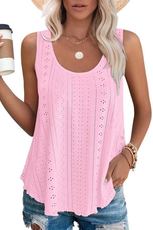 CWTBLSL0443_ROUND NECK NEEDLE EYE SLEEVELESS VEST T-SHIRT