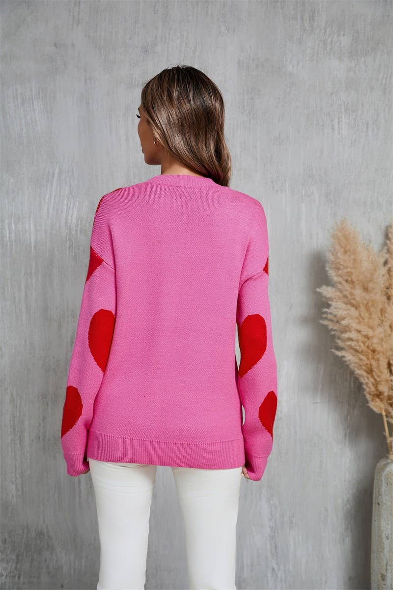 CWOSWL5758_VALENTINE'S DAY ROUND NECK HEART KNITTED SWEATER