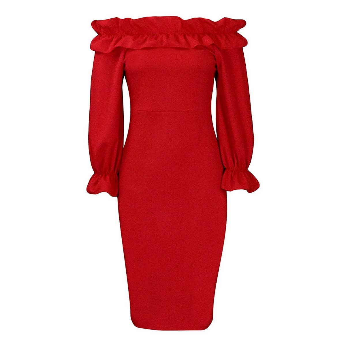OFF-SHOULDER LONG-SLEEVED SLIM FIT DRESS_CWDMD3700