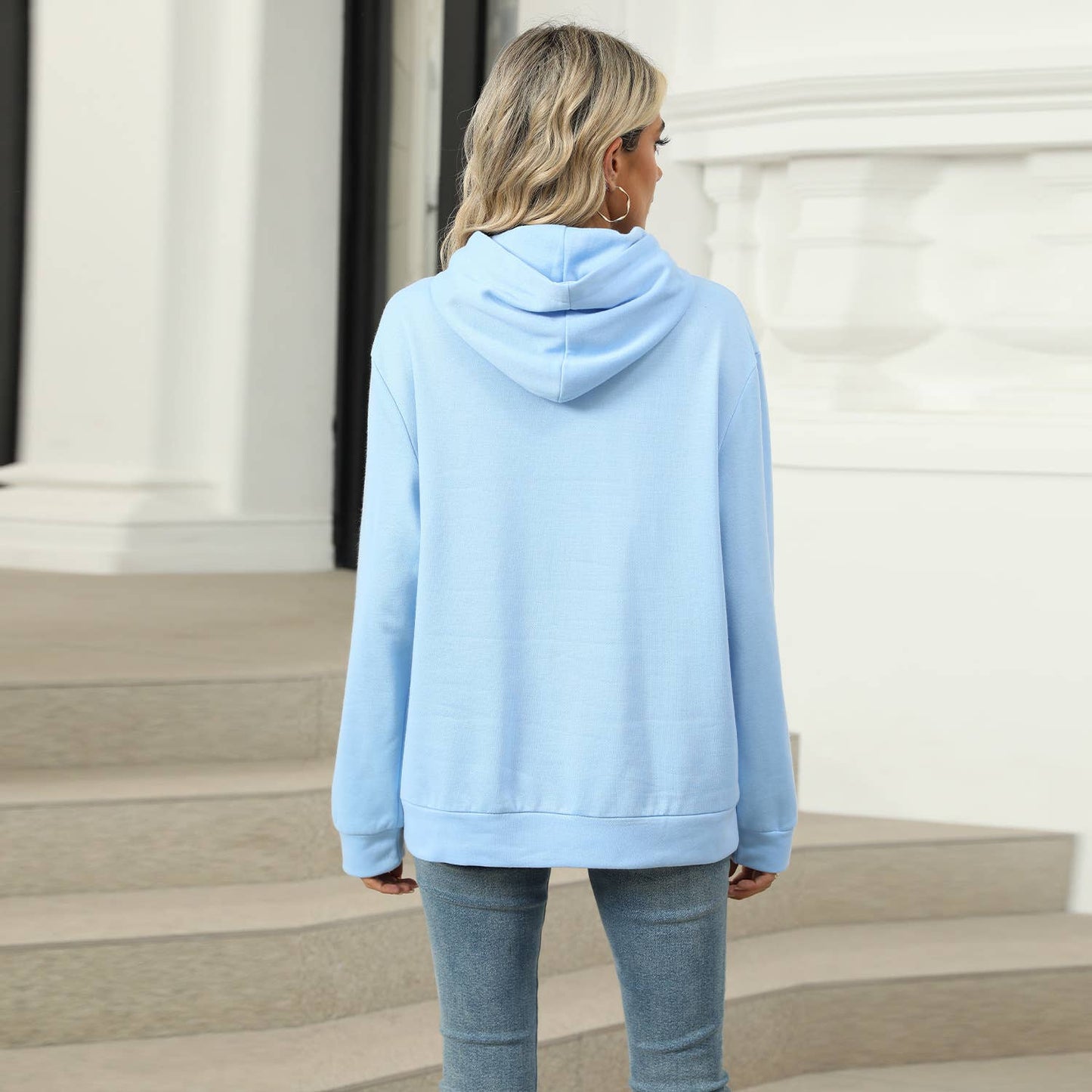 CASUAL HOODED POCKET HOODIE SOLID COLOR TOP