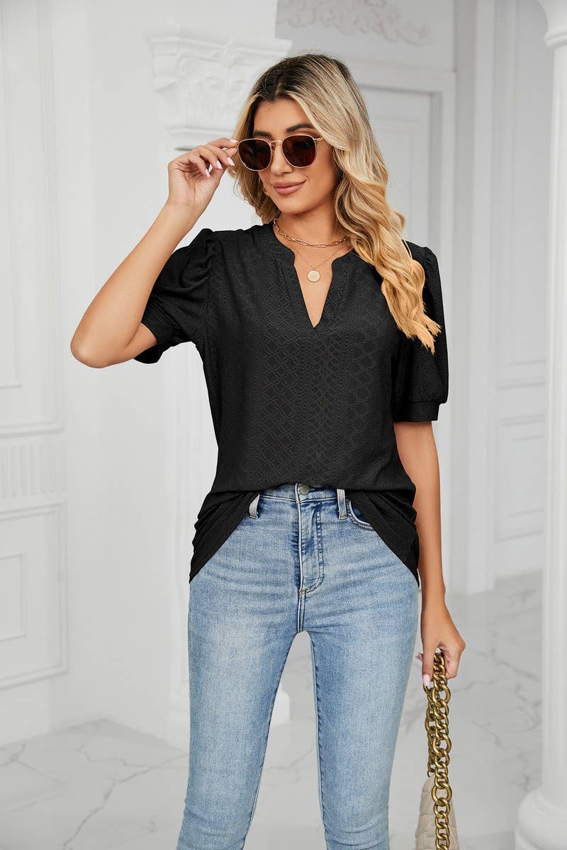 CWTSTS0358_V-Neck Short Sleeve Knit Top