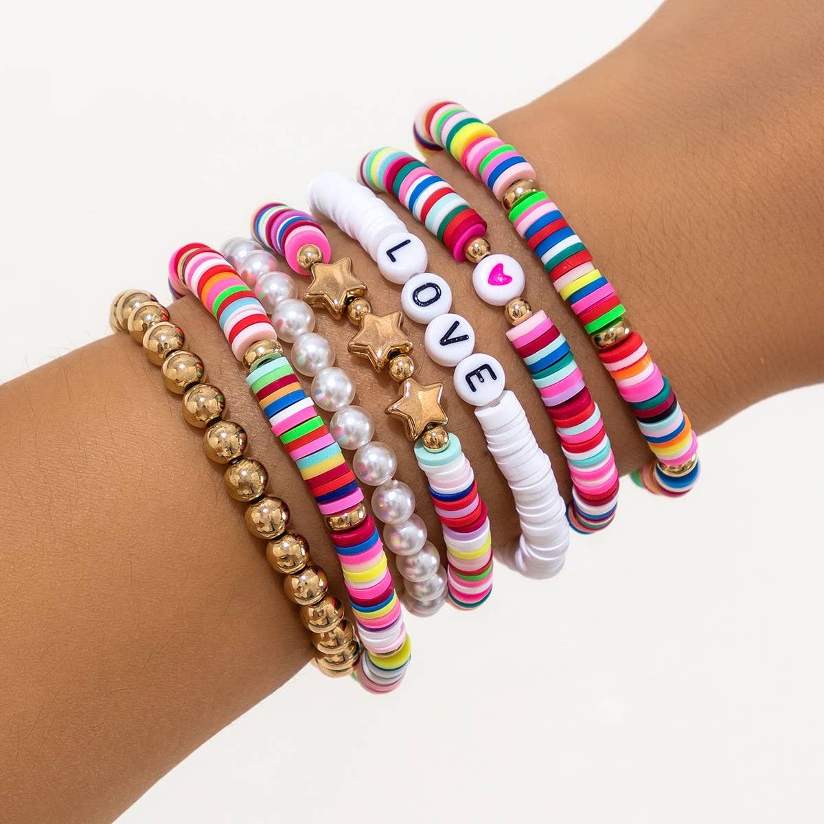 COLORFUL LETTER BOHEMIAN STAR BALL BRACELET SET