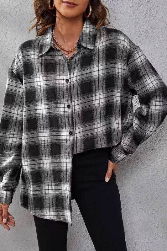 CWTBLL3880_GENTLE TEMPERAMENT CASUAL BUTTON PLAID SHIRT