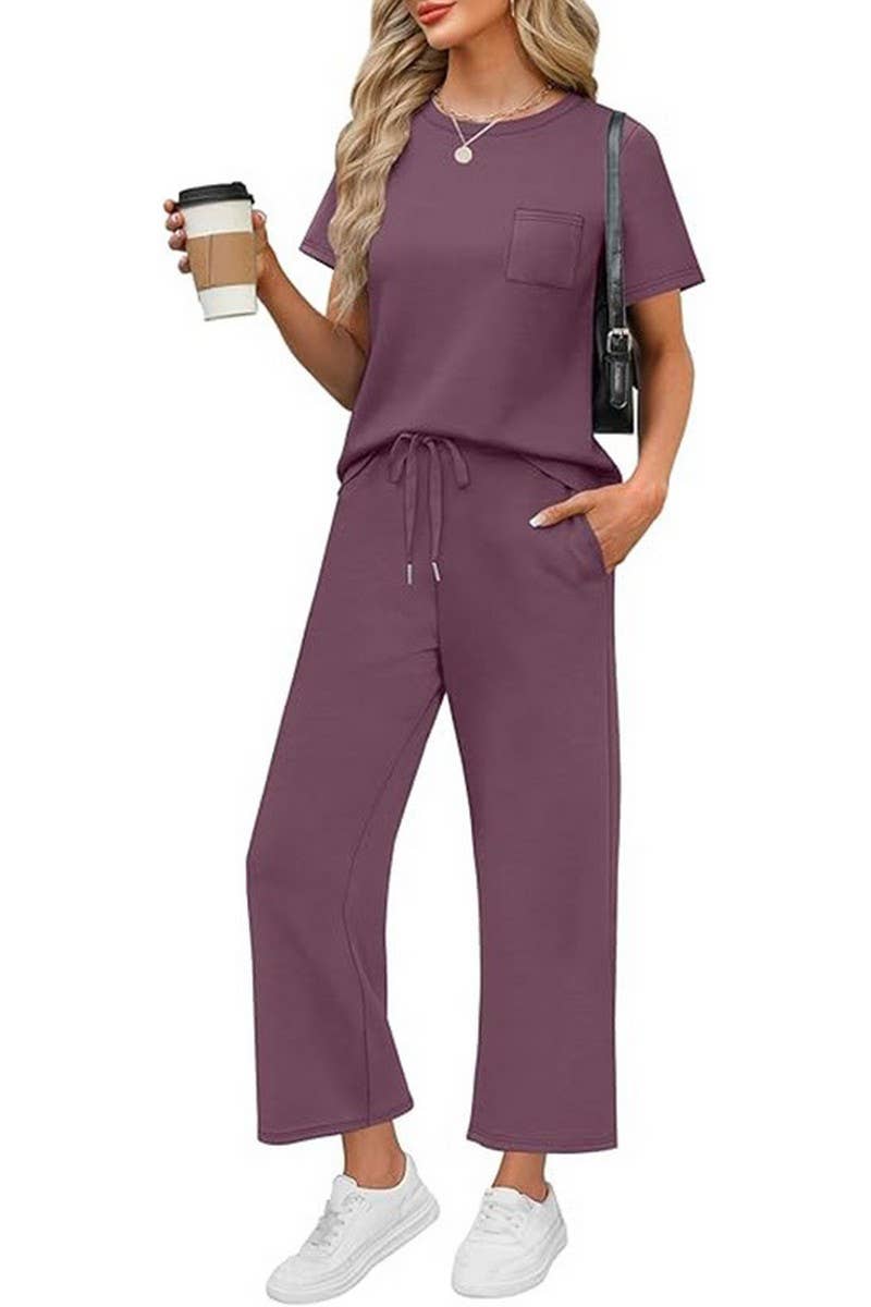 CWSS01301_SUMMER SHORT-SLEEVED WIDE-LEG PANTS CASUAL SUIT