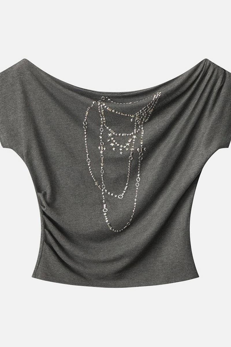 CWTTSL0435_NEW OFF-SHOULDER PURE SEXY HOT GIRL GRAY T-SHIRT
