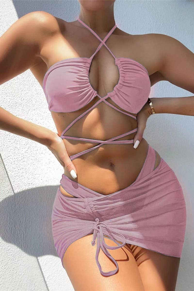 CWMW0902_SEXY LACE-UP THREE-PIECE BIKINI SWIMSUIT