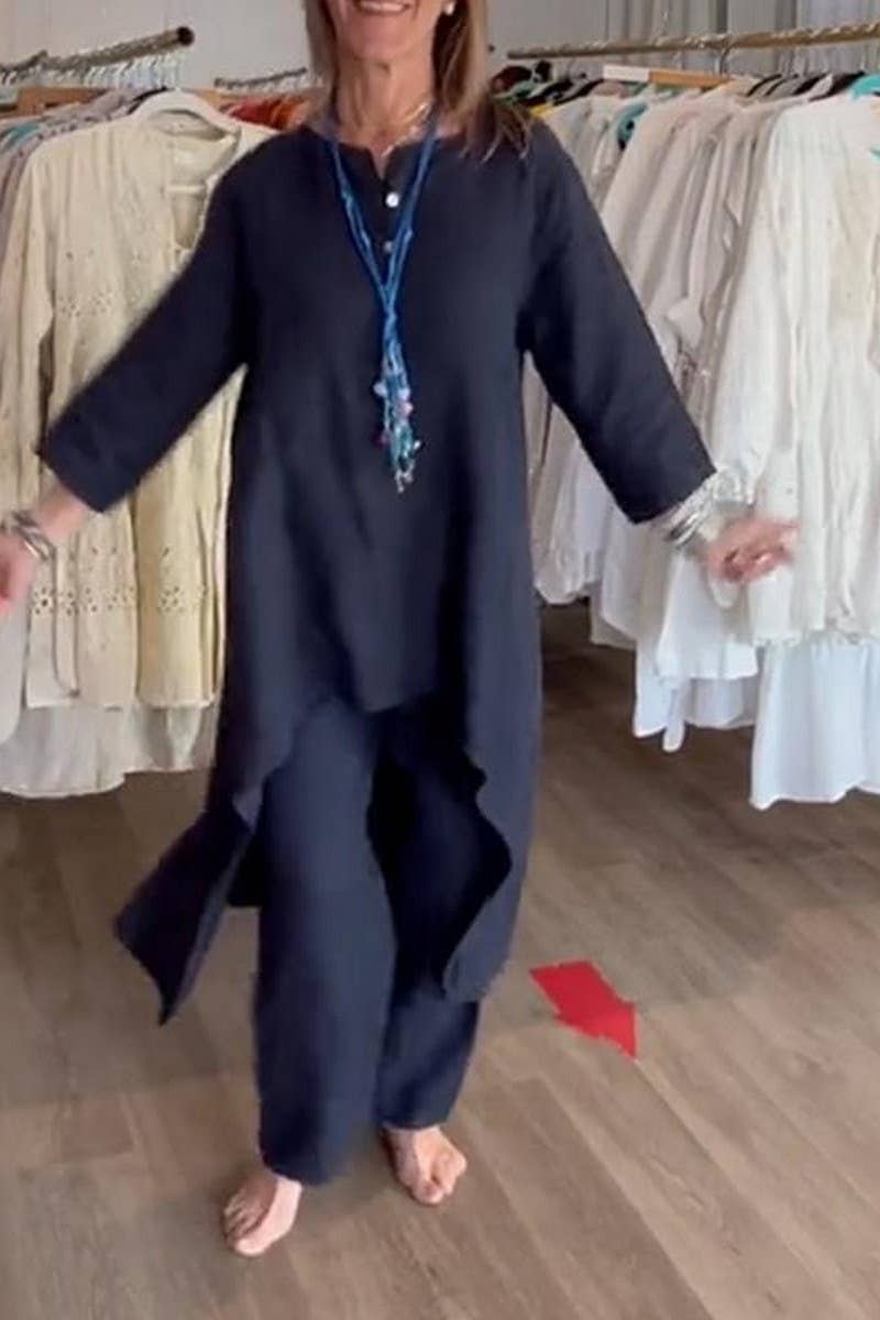 CWSTB1400_SOLID COLOR LONG-SLEEVED COTTON AND LINEN SUIT