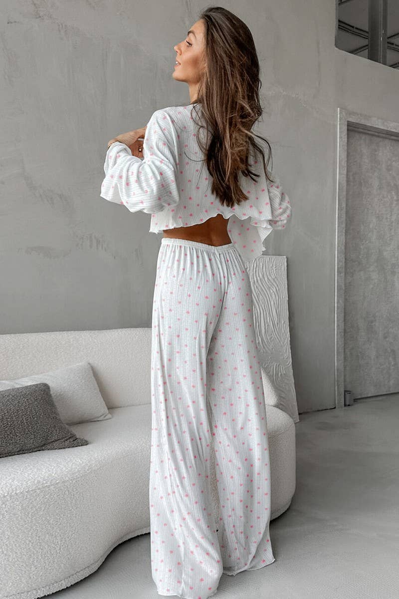 CWSPJ0220_KNITTED HEART PRINT PAJAMAS TWO-PIECE SET
