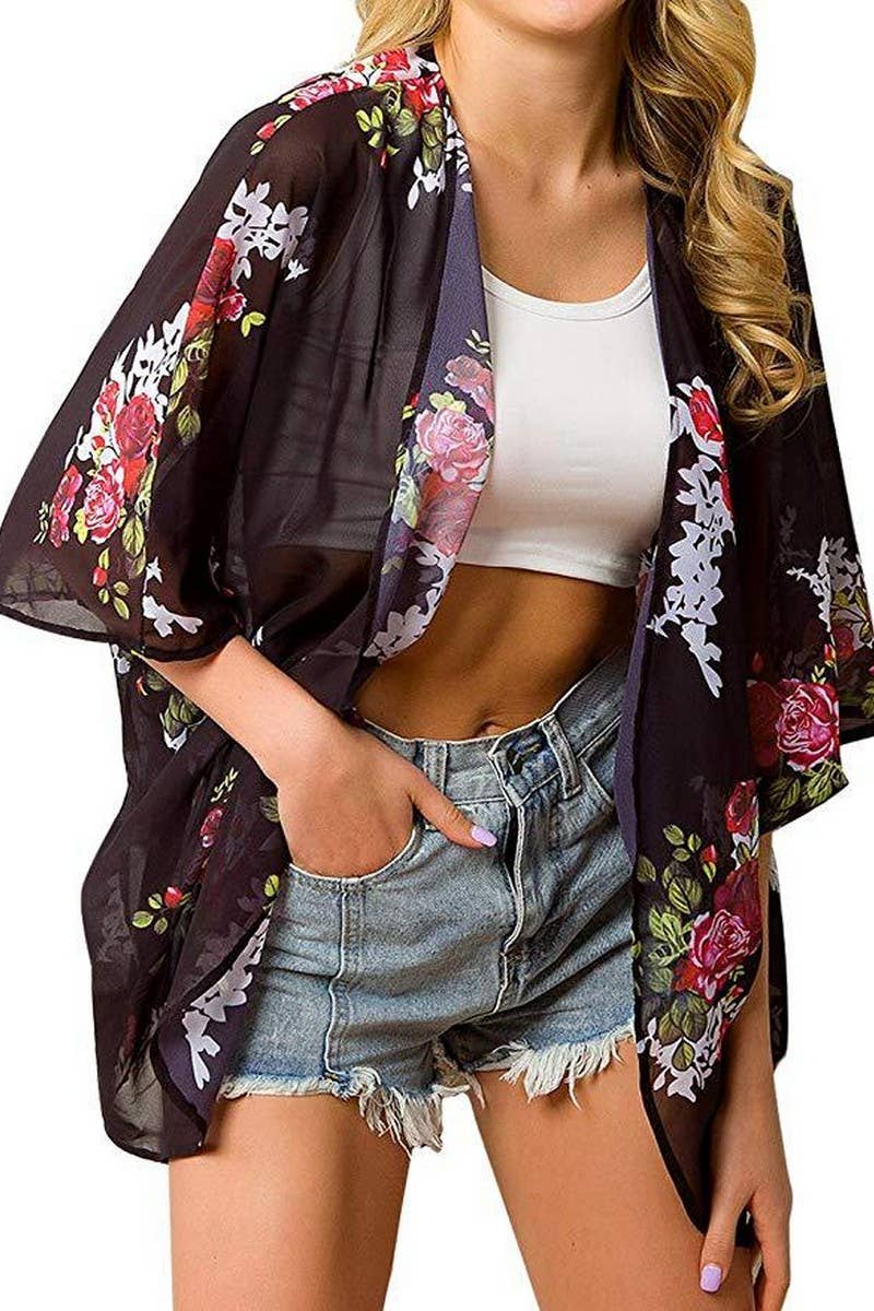 CWTTS1521_SUMMER NEW STYLE PRINTED CARDIGAN CHIFFON BLOUSE