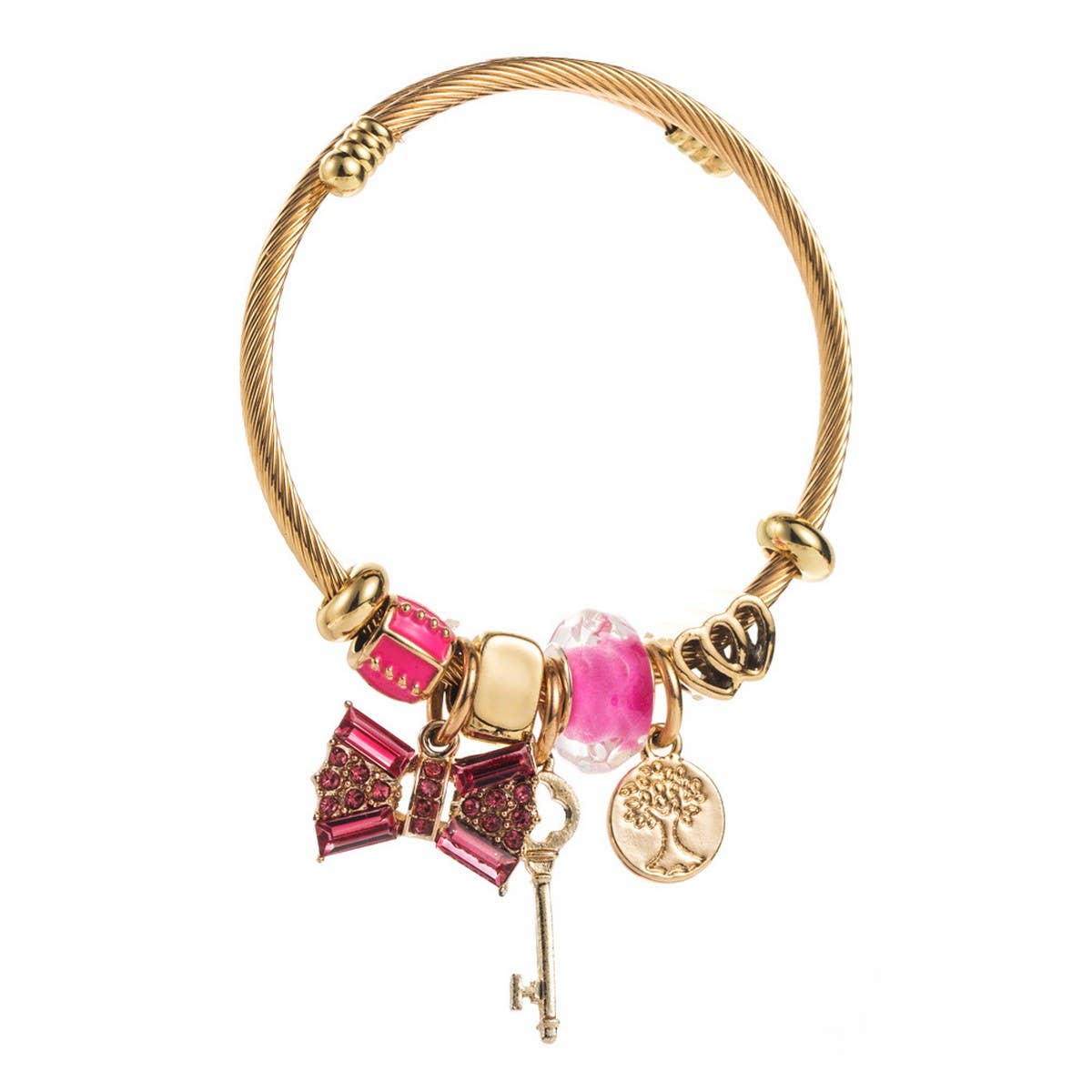 Gold Crystal Bow Charm Bracelet for Women
