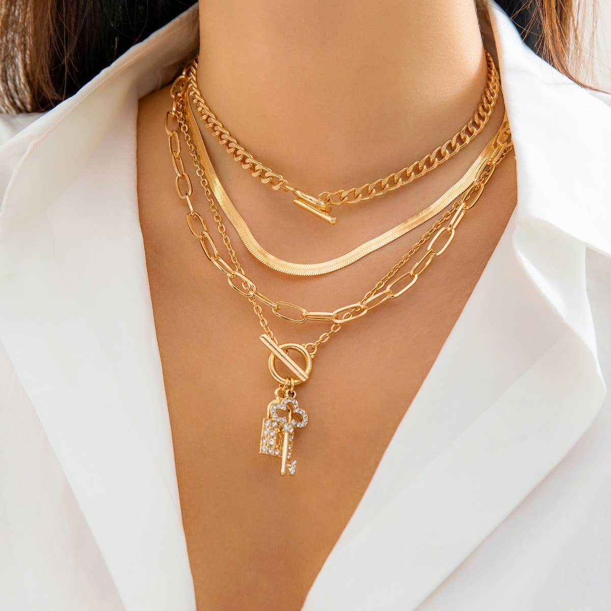 SNAKE BONE CHAIN VINTAGE KEY BRACELET NECKLACE_CWAJE1148