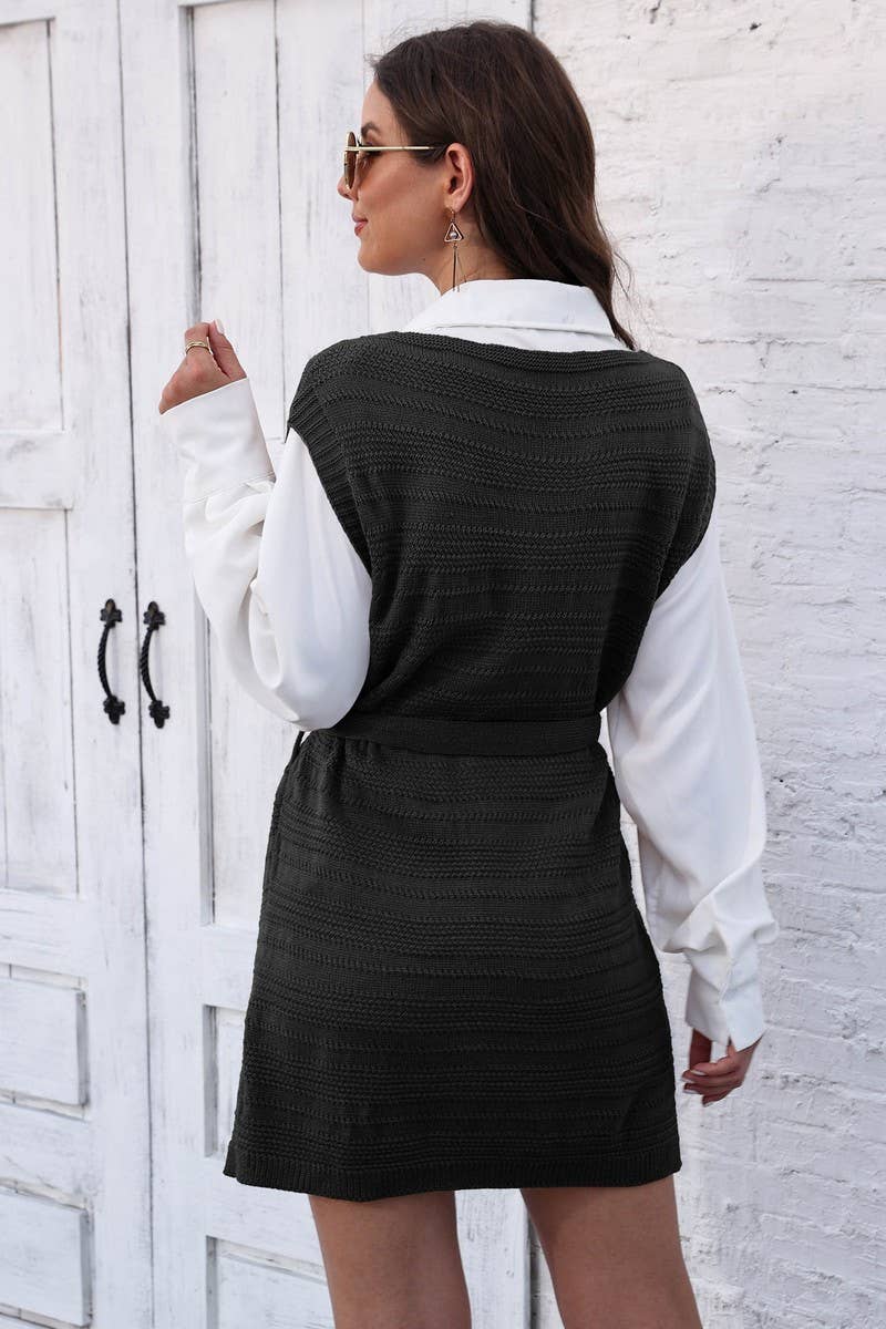 CWOSWL07401_WOMEN KNIT SWEATER VEST DRESS WITH SIDE TIES