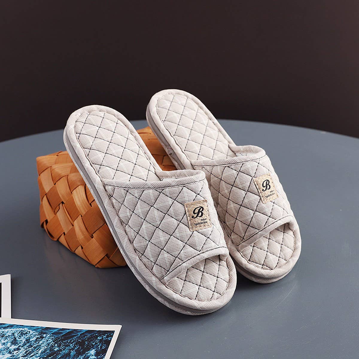 Plaid Cotton Floor Slippers with Thick Sole_CWSHF0190