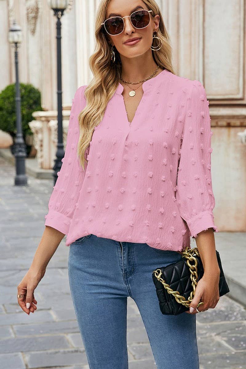 CWTBLL0802_FUR BALL CASUAL CHIFFON MID SLEEVE TOP