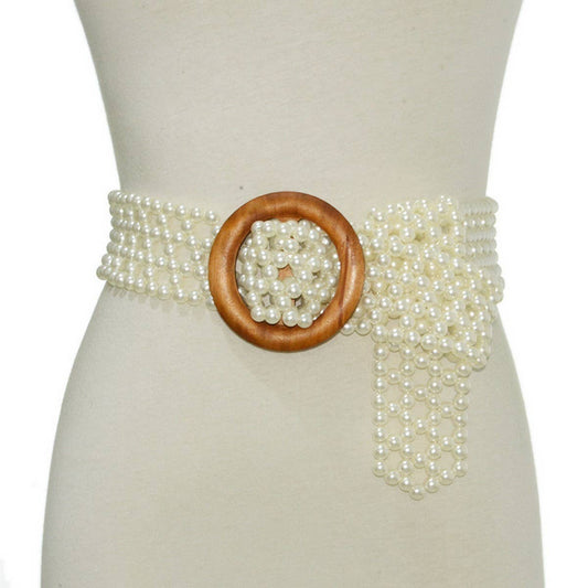 NEW SWEET PEARL STRETCH PEARL WIDE BELT_CWABE0508