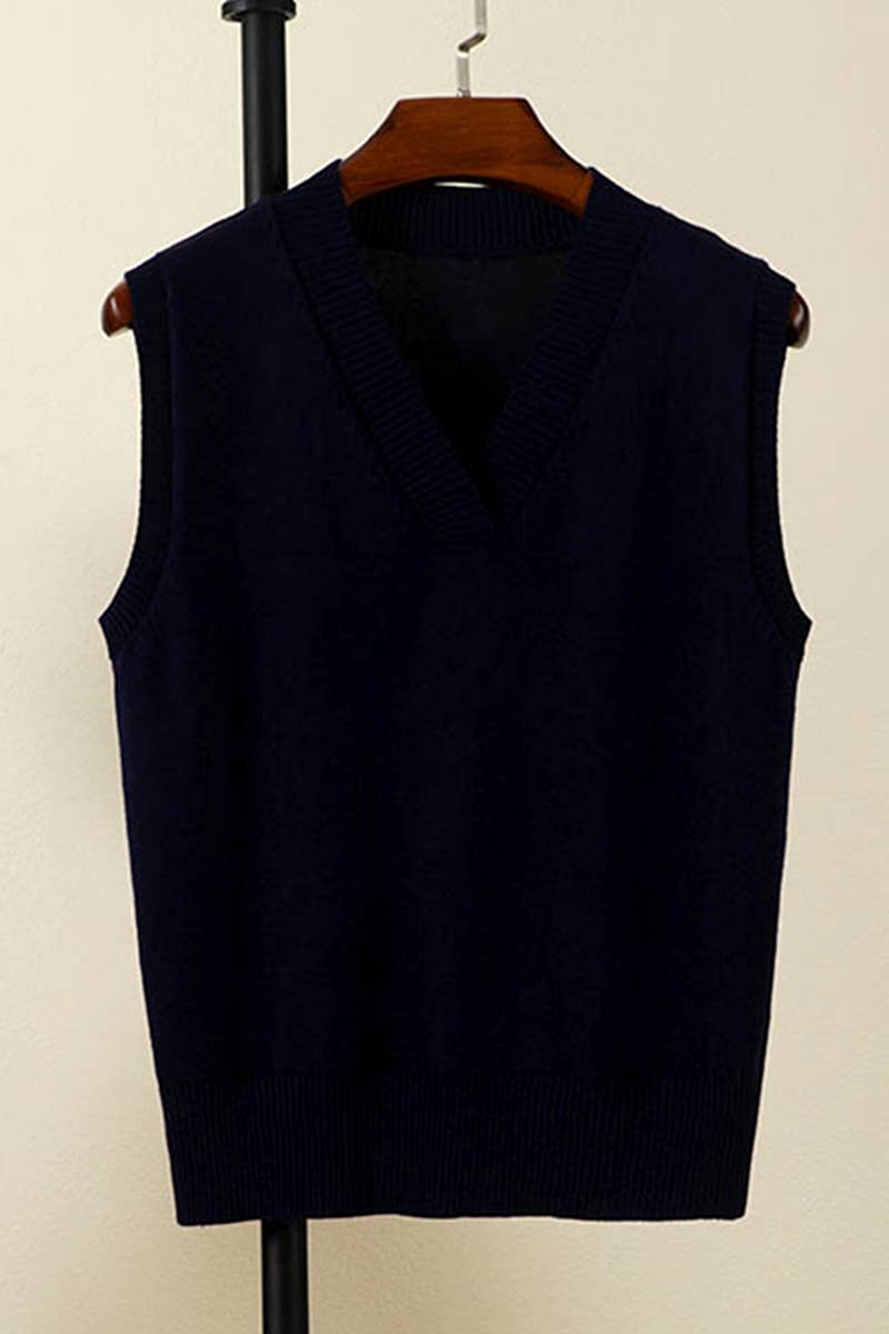 CWOSWSL0010  Simple Sleeveless V- Neck Pullover  Sweater
