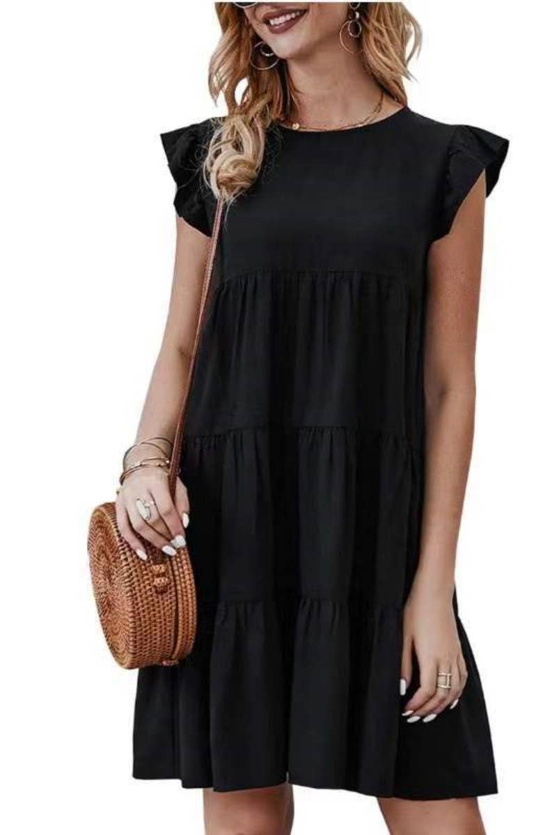 CWDSD4891_SUMMER CREW-NECK SHORT-SLEEVED CAKE DRESS