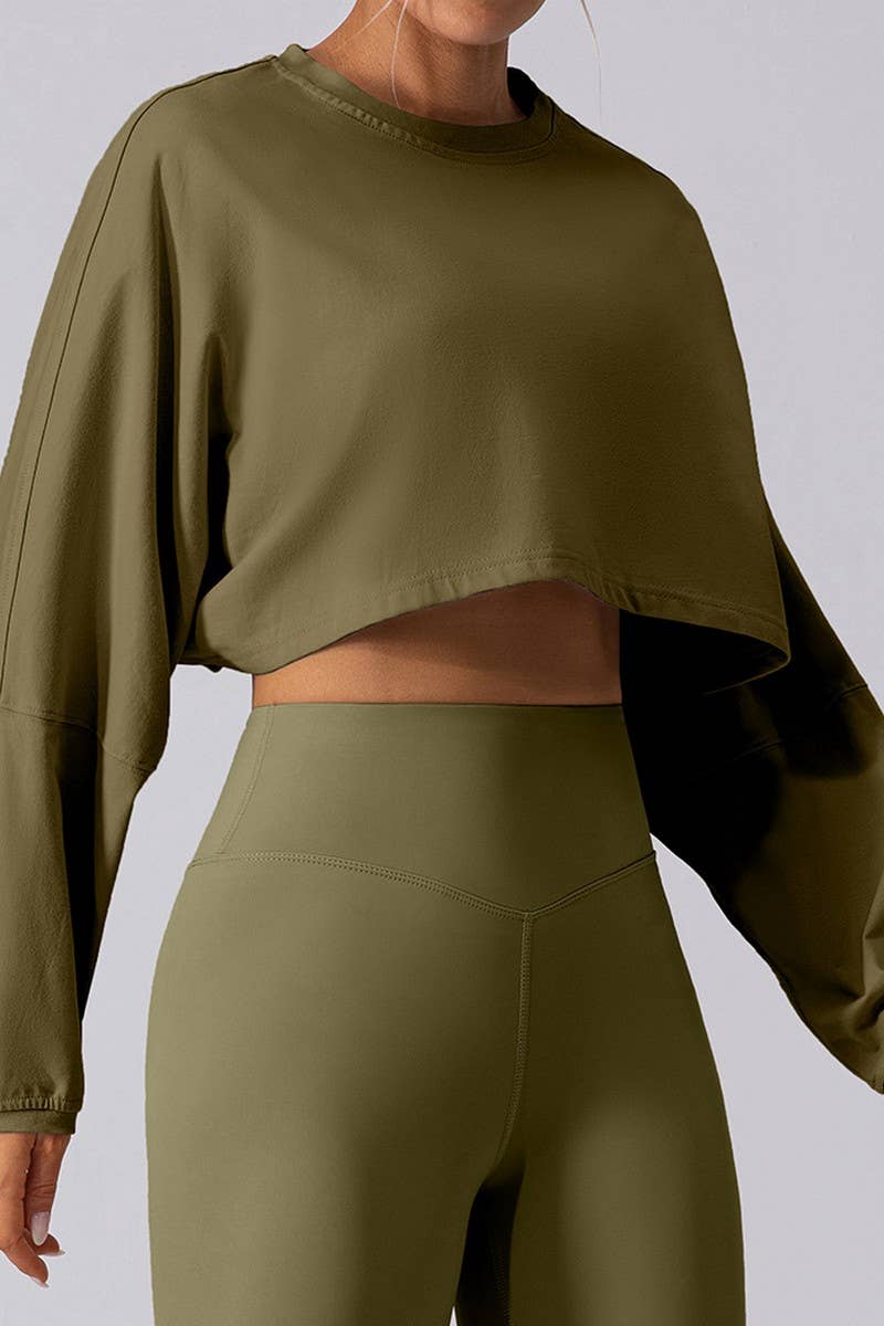 CWTTL2061_SPORTS SHORT ROUND NECK LOOSE SWEATSHIRT T-SHIRT