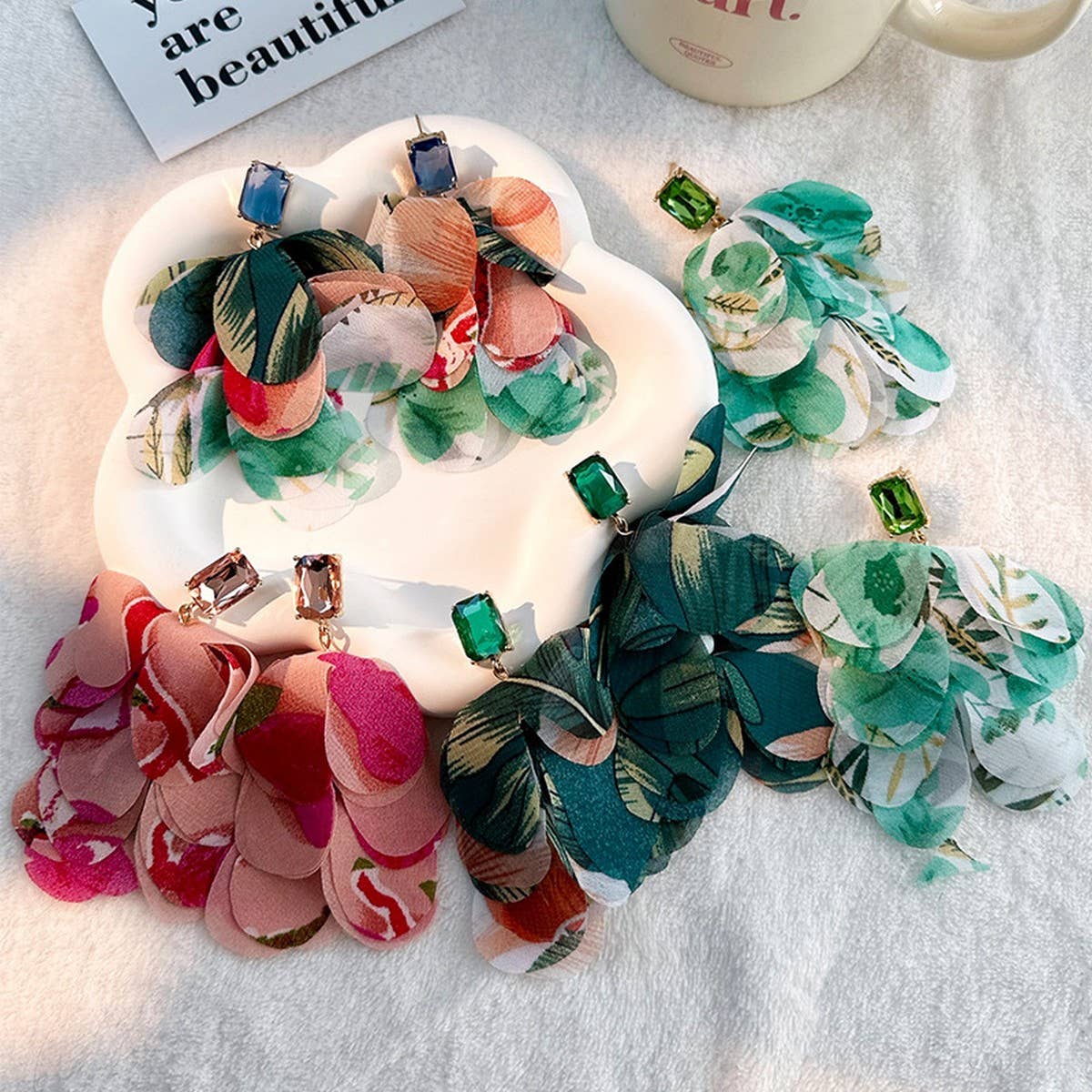 Handmade Layered Floral Tassel Earrings for Women
