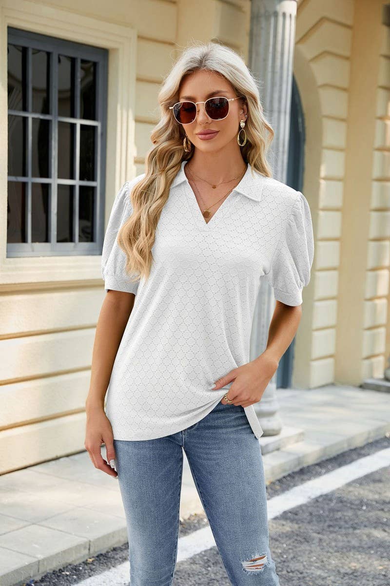 CWTTS0834_V-Neck Short Sleeve Knit Top