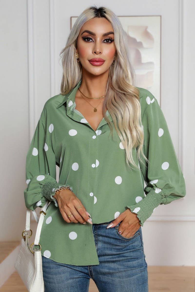 CWTBLL0698_Button Down Casual Long Sleeve Print Top