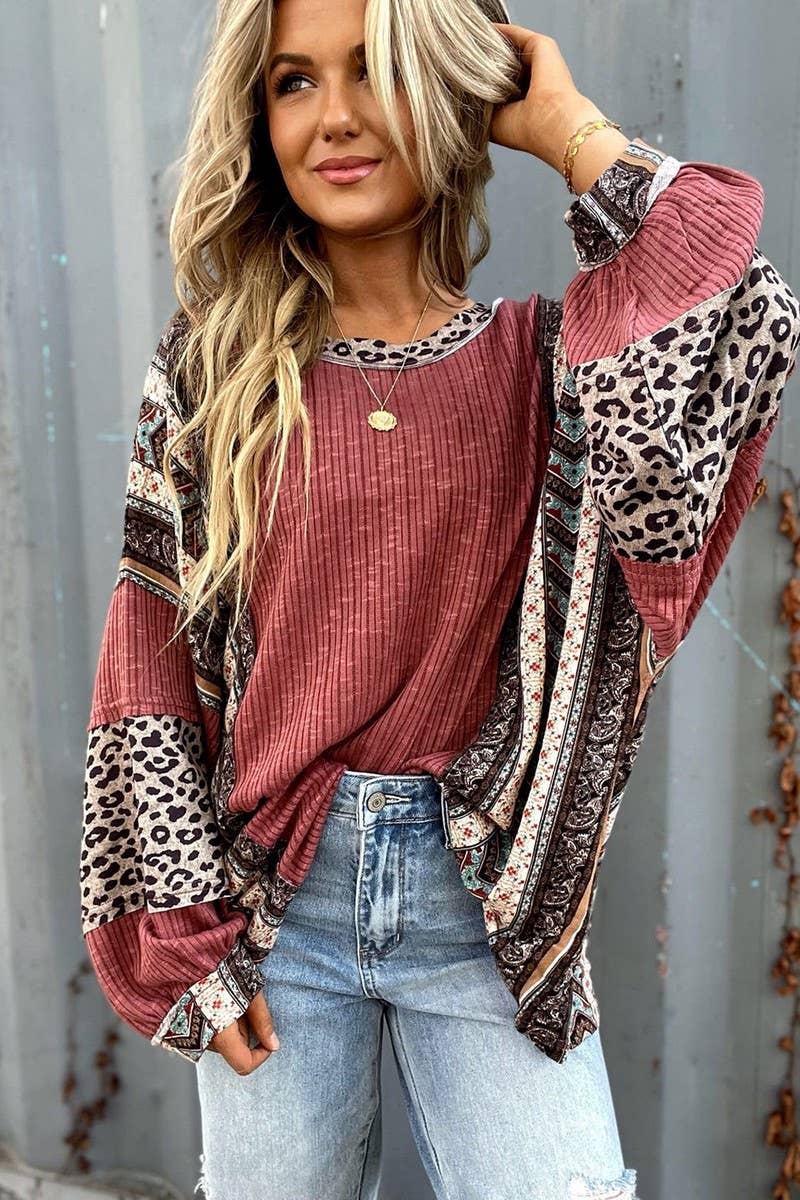 CWTBLL2419_CONTRAST STRIPED ROUND NECK LOOSE SWEATSHIRT