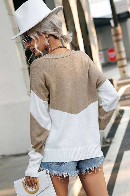 CWOSWL1610_V-Neck Long Sleeve Pullover Sweater