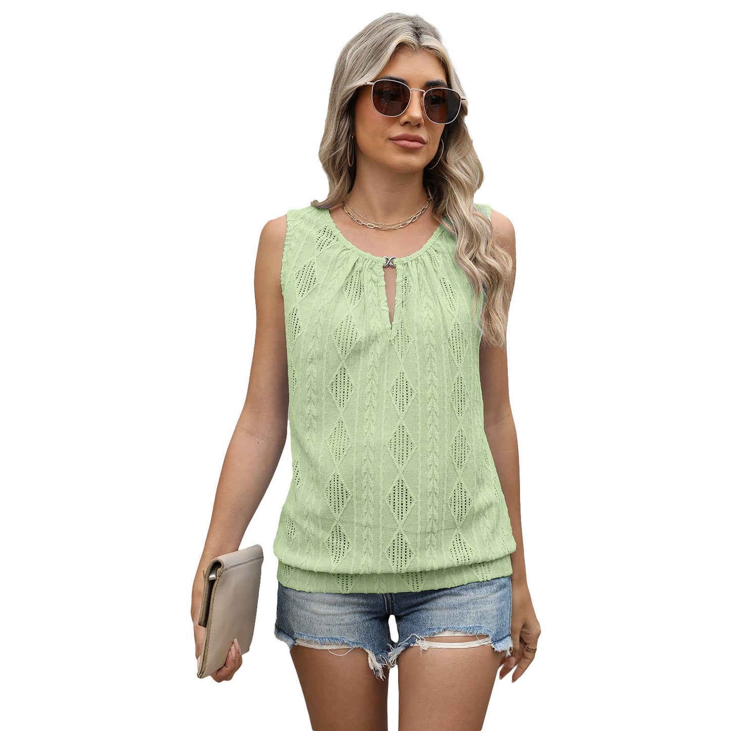 Button-down V-neck sleeveless vest T-shirt