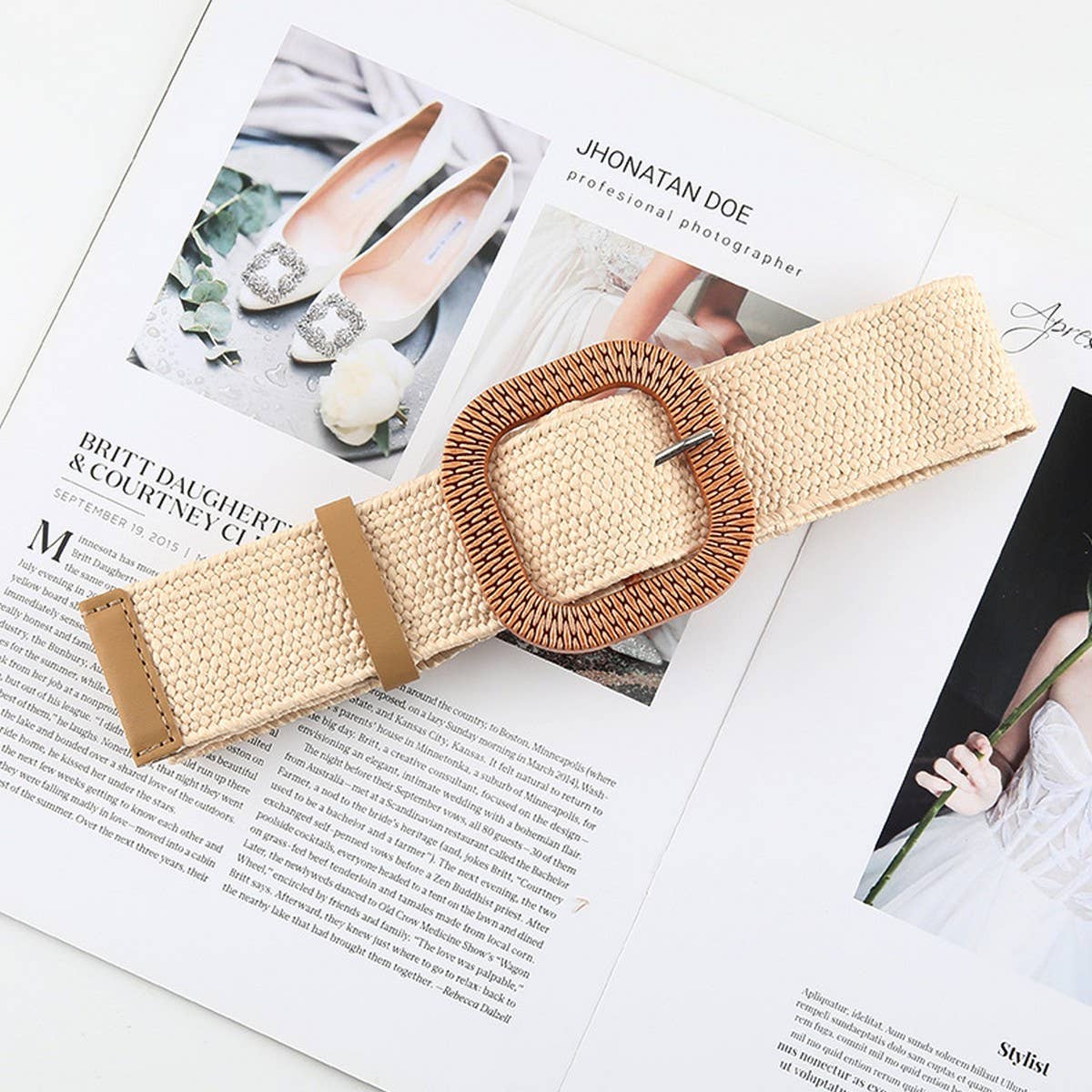CWABE0545_VINTAGE BRAIDED SQUARE BUCKLE BELT