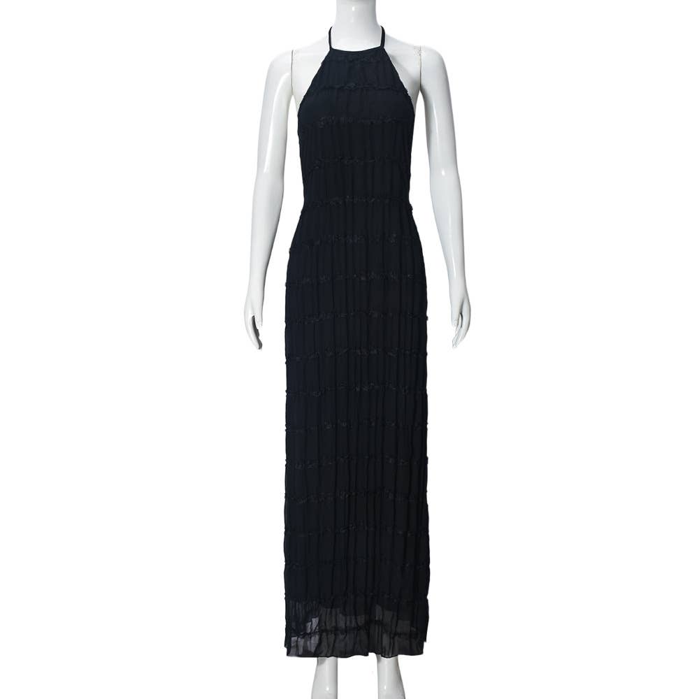 Backless pleated striped personalized dress