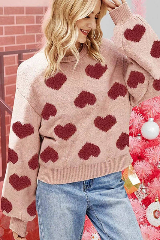 CWOSWL2483_PUFF SLEEVE HEART JACQUARD SWEATER PULLOVER