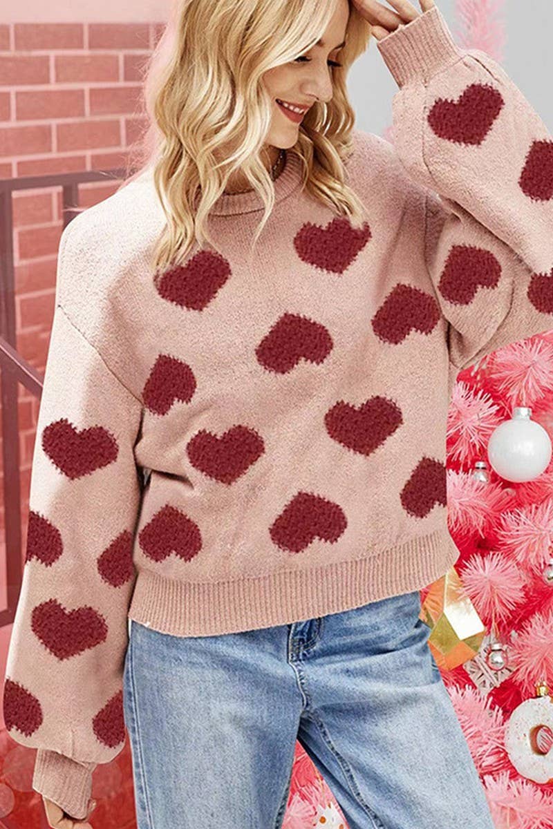 CWOSWL2674_PUFF SLEEVE VALENTINE'S DAY JACQUARD KNIT TOP
