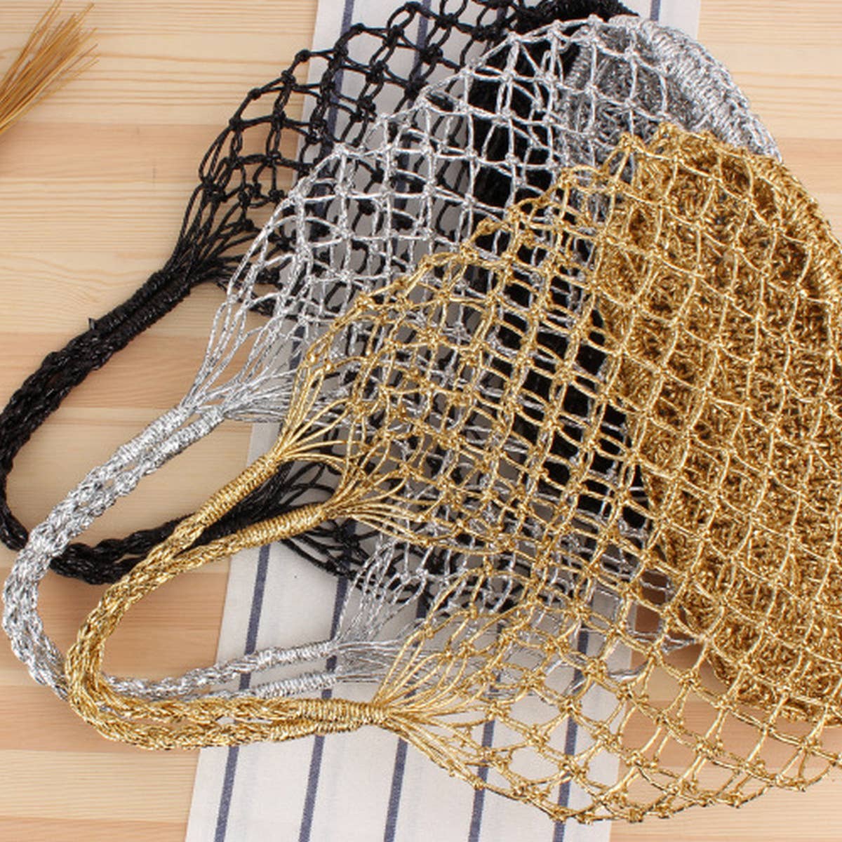 GOLD AND SILVER THREAD HANDMADE CROCHET BAG_CWAB2097