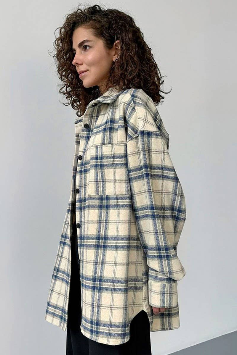 CWTBLL560_RETRO PLAID LOOSE LONG-SLEEVED SHIRT JACKET TOP