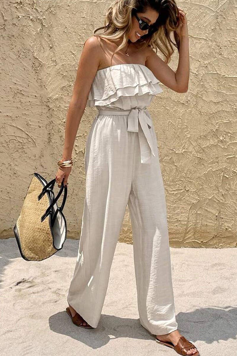 CWSBSSL0159_SUMMER SLEEVELESS RUFFLED LACE-UP JUMPSUIT